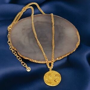 18kt Gold Coin Medallion Necklace Sun Moon & Stars Zodiac Galaxycore Spacecore